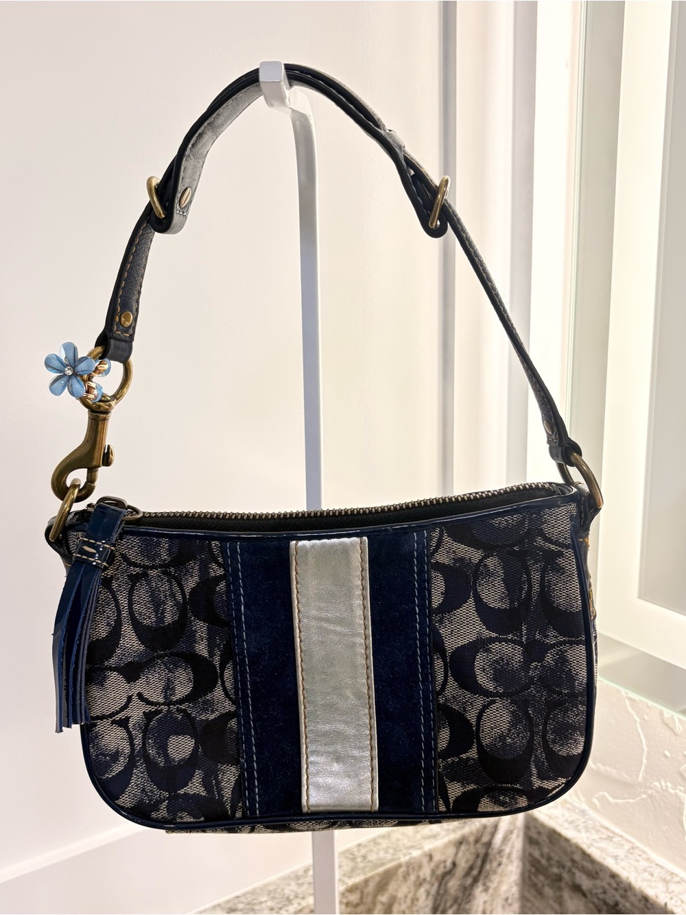 Coach denim Navy and Silver Shoulder Bag